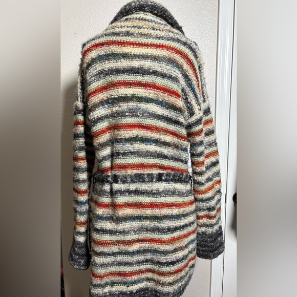 Vintage Chunky Wool Striped Knit Cardigan with Belt and Pockets. Hong Kong, M - Picture 2 of 13